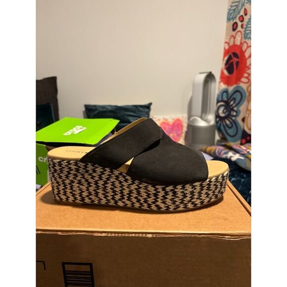 Lucky Brand / Genzy Platform Espadrille Wedge Sandals in Black / Size 8.5 - Picture 9 of 15